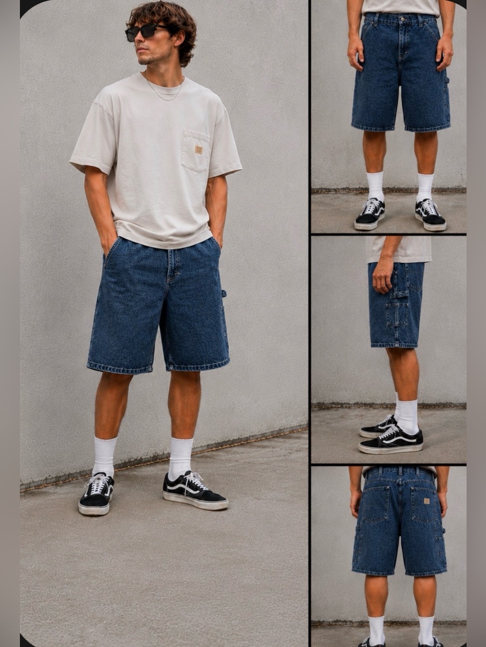 Men's VTG Dark Blue Denim 100% Cotton Utility Carpenter Shorts Waist 40